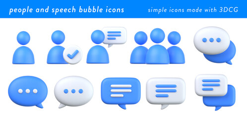 3Dの人物・吹き出しビジネスアイコンセット