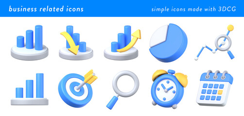 3Dのビジネス・売上関連アイコンセット