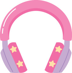 Cute Pink and Purple Headphone Decorate with Stars, Trendy Wireless Headset Gadget illustration