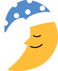Sleeping Crescent Moon Wearing a Nightcap, Happy Moon Sleep at Night illustration