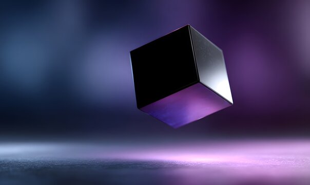 3d render of floating matte black frosted black box glass cube which is a visual analogy for an institutional trading trading system called blackbox