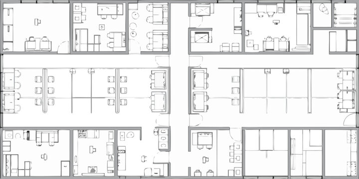 Architectural plan depicting an office layout with desks and furniture