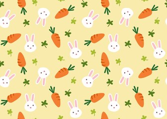 Fototapeta premium Cute Bunny and Carrot Seamless Pattern Cartoon Easter Style Background