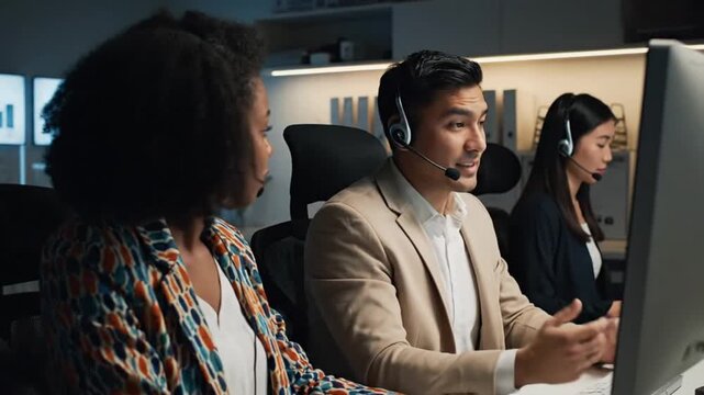 Diverse team on call center.