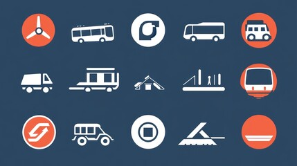 Transportation Icons Set on Dark Background.