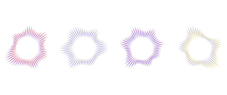 Set of abstract sound wave forms, gradient dot patterns  for audio visualization elements in a circular arrangement representing audio visualization for various designs vector illustration.