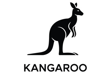 Black silhouette of a kangaroo with the word KANGARO below it on white marsupial animal © Rasel
