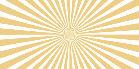A vibrant summer sunburst background featuring radial orange and yellow rays that create a hot sunny starburst design with bright light beams and vector stripes for a retro sunrise wallpaper