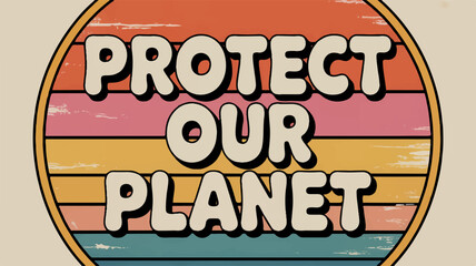 Fototapeta premium Vibrant protect our planet eco friendly sign with rainbow colors on beige background