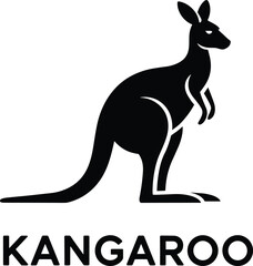 Black silhouette of a kangaroo with the word KANGARO below it on white marsupial animal © Rasel