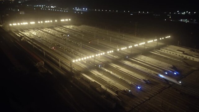 Guangzhou High-Speed Railway Depot Night Aerial View