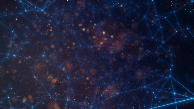 Digital technology background with binary grid and particles, modern cyberspace data flow concept.