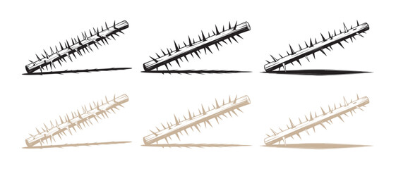 Obraz premium Collection of Spiked Caltrops. Isolated on White Background, Ancient Weaponry and Defense Concept.