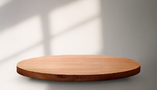 empty beautiful round wood table top counter on interior in clean and bright with shadow background ready white background for product montage