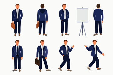 Diverse group of businessmen in various poses and formal attire