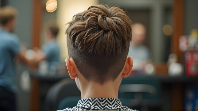 Back View of a Young Person with a Modern Undercut Hairstyle in a Barbershop