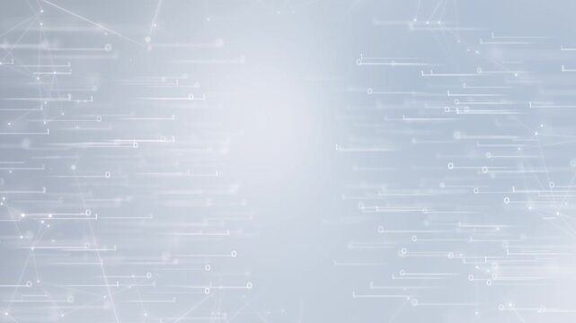 Abstract white technology background with glowing binary code and lines, modern digital network concept for business presentation and media design.