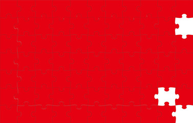 Red Jigsaw Puzzle Nearing Completion. Vector Background Illustration.