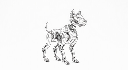 Robotic dog with mechanical limbs and futuristic design standing alone