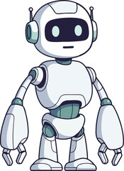 Cartoon robot character wearing headphones on white background