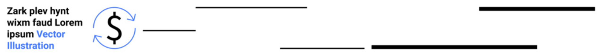 Finance, branding, presentations, marketing, data exchange, transactions. Stylized circular arrow surrounding dollar symbol with text placeholders. Finance and branding concepts