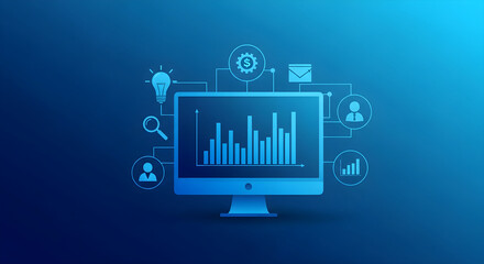 Business data analysis on modern computer screen with financial icons