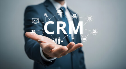 Businessman presenting CRM customer relationship management concept