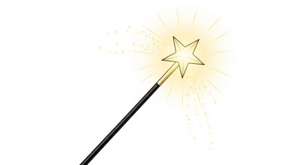 A magical star wand shines brightly with sparkling magic dust and light emanating from the tip.