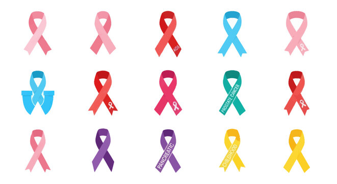 Cancer Awareness Ribbons Collection: Pink, Red, Blue, Teal, Purple, Yellow