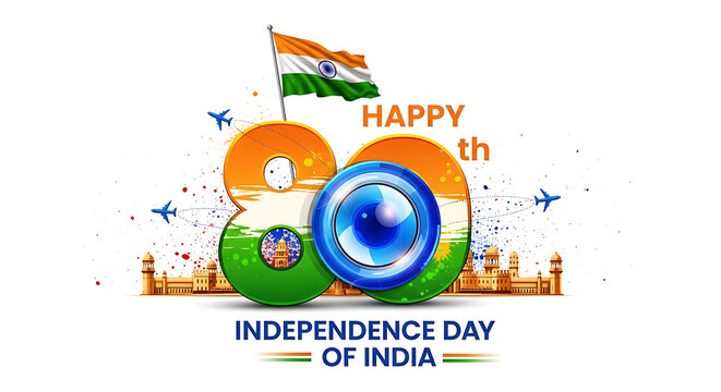 Happy independence day of india celebrations with flag and landmarks