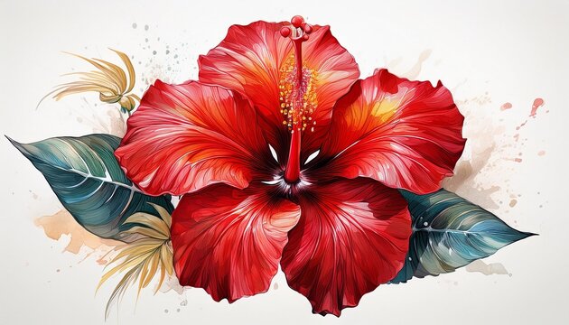 tropical red hibiscus flower on white vibrant and exotic bloom