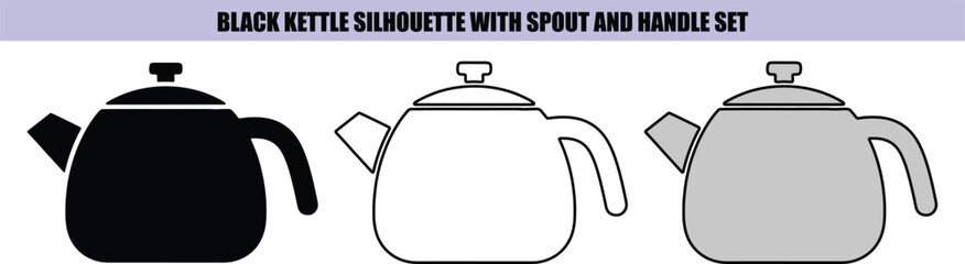 Obraz premium Black kettle silhouette with spout and handle set