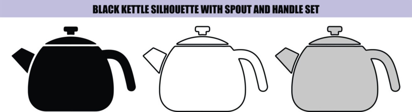 Black kettle silhouette with spout and handle set