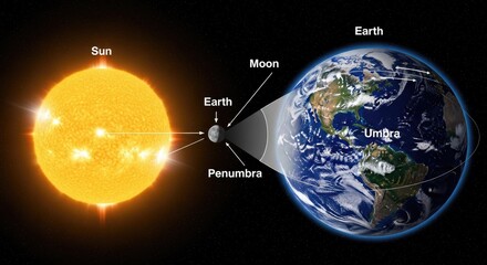 Fototapeta premium Solar Eclipse Diagram - Sun, Earth, and Moon.