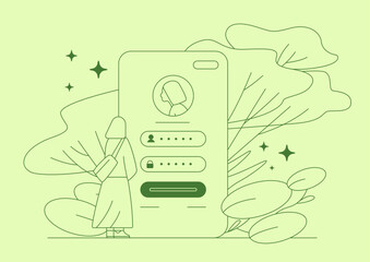 Online registration landing page banner. User Account Creation. Vector line illustration