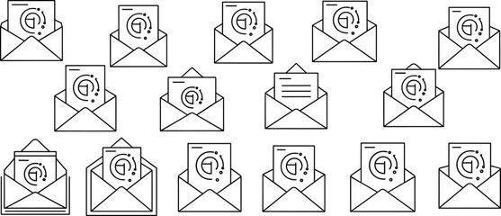 Email envelope with location pin icon set, mail and geographic message symbols collection for contact address, delivery notification, and communication design © tofajjol studio