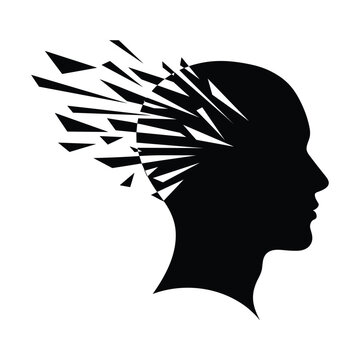 Black silhouette of a person's head with sharp shards exploding from it