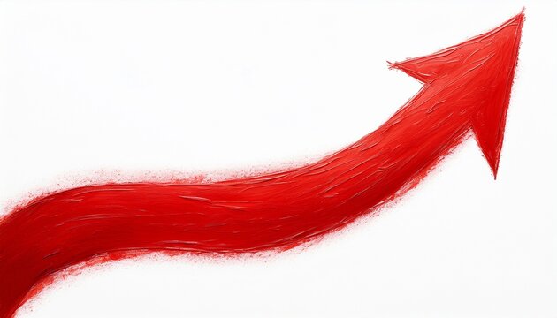 bright red hand drawn arrow curving upwards on a white background