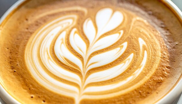 Close-up of Latte Art with Creamy Foam Swirls in a Coffee Cup