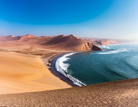paracas national reserve peru view of the desert mountains and bay