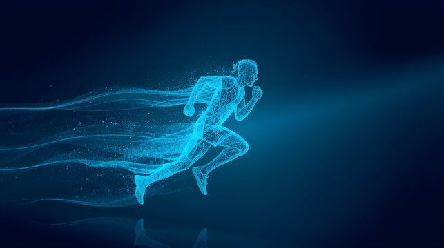 Digital wireframe of a running man representing high speed and sports technology.,2