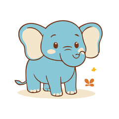 Cute baby blue elephant cartoon vector illustration standing.