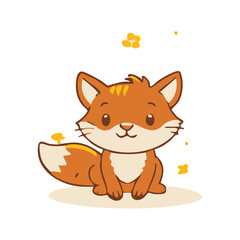 Fototapeta premium Sweet little orange fox sitting cartoon illustration.