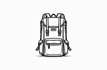 Fototapeta premium Minimalist backpack icon outline for travel or hiking. This graphic symbol represents adventure, journey, and camping trips. A clean visual design for modern branding and gear illustration.