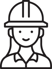 Hand Drawn female construction worker wearing hard hat and uniform Black and White Avatar Illustration in Minimal Line Art Style Design