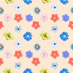 Obraz premium Untitled design - 3Elegant White Background Floral Pattern with Orange Flowers and Green Leaves