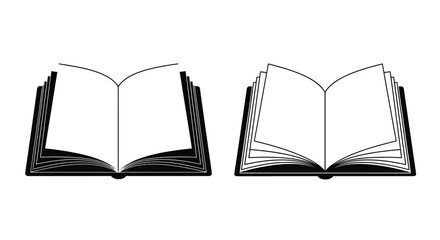 Two open books illustrated in a simple black and white vector style
