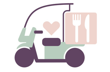 優しい色のフードデリバリーバイクのイラスト