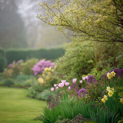 Fototapeta premium Spring blooms awaken a serene natural landscape in a peaceful European setting Generative AI