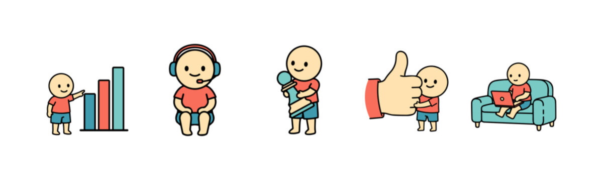 Cartoon characters engaging in various business and leisure activities